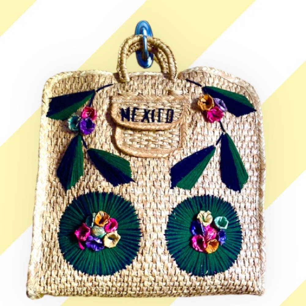 VTG Embroidered Souvenir Palm Leaf Tote Bag